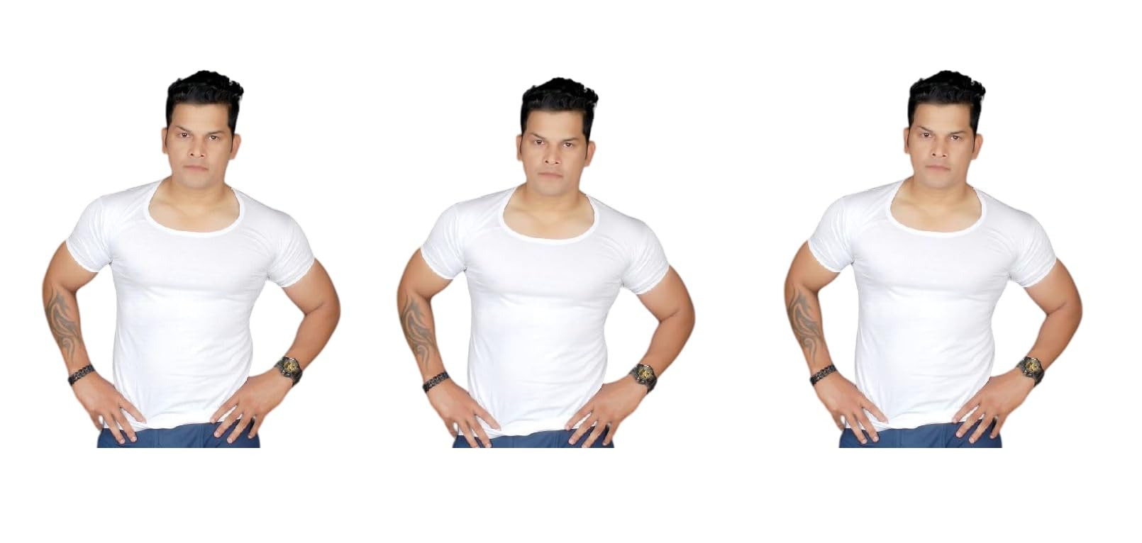 d1 different one Regular Cotton Fine Plain White Half Sleeve Vests - Combo of 3-picture-28