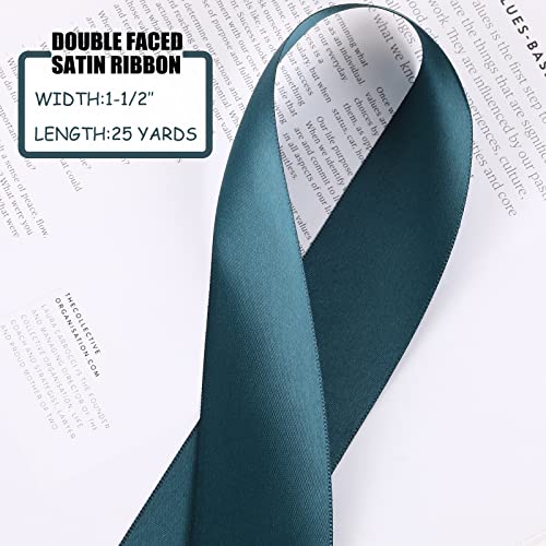 Double Faced Satin Ribbon 1.5 Inch Teal Green Ribbon 20 Yard Silk Fabric Ribbon Perfect For Gift Wrapping Wedding Decoration Bow Making Diy Crafts (1-1/2'' (3.8Cm)-25Yards, Teal) #TOP2