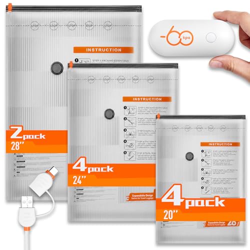 10 Packs Vacuum Seal Bags with USB/Type-C Pump, 3 Sizes Travel Vacuum Storage Bags for Clothing, Vacuum Packing Bags for Closet Organization, Bedding & Seasonal Storage