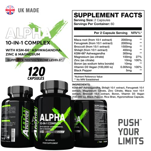 Alpha X Testosterone Supplements for Men - Testosterone Booster for Men 120 Capsules - 10 Powerful Ingredients & Vitamins Including KSM-66 Ashwagandha, Zinc, Maca Root Extract - Made in The UK - Image 4