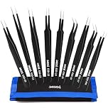 XOOL 9 PCS ESD Precision Tweezers Set, Anti Static Stainless Steel Tweezers Kit for Electronics, Soldering, Craft, Jewelry, Model Building
