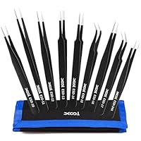 XOOL 9-teiliges ESD-Präzisionspinzetten-Set, antistatisches Edelstahl-Pinzetten-Kit für Elektronik, Löten, Basteln, Schmuck und Modellbau