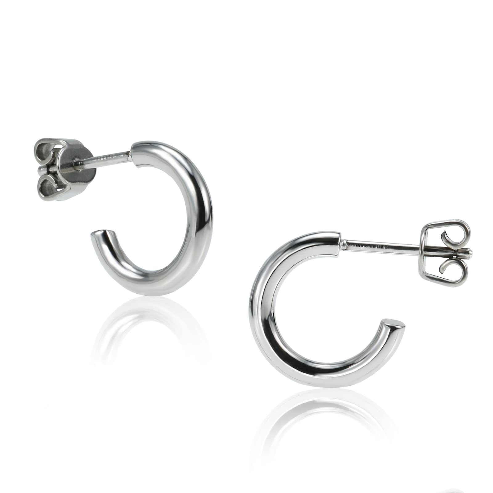 TGNEL Titanium Earrings Hoops | Polished Thin Open C Hoop Earrings Titanium for Women Men Sensitive Ear 9mm-50mm