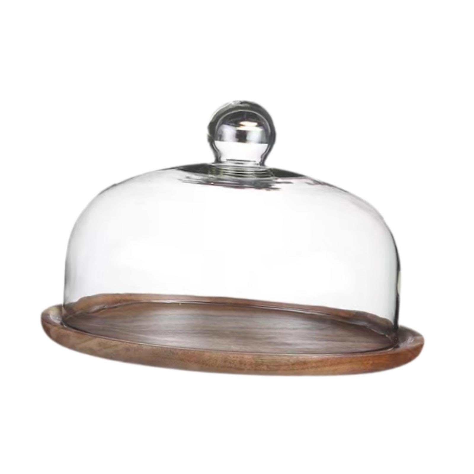 Milageto Soporte de Madera para Tartas con Tapa de Cristal, Bandeja para Servir Tartas, Bandeja Decorativa para Tartas, Soporte para Tartas, Magdalenas, Tapa de 23 Cm