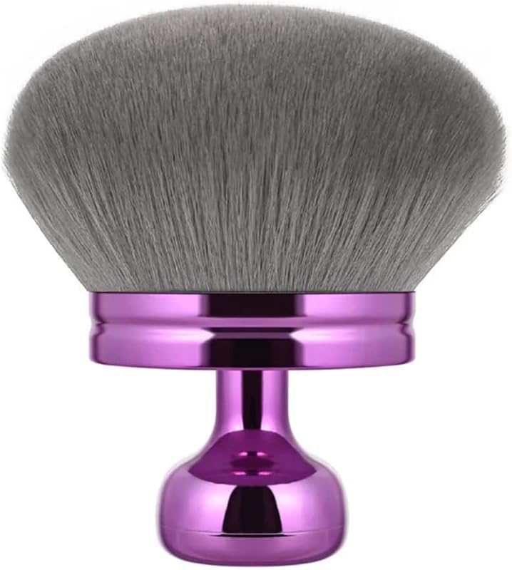 Pincel Kabuki Extra Grande para Maquiagem Corporal WendMart, 8,13 cm, Cerdas Sintéticas Roxas e Cinza, Bolsa com Cordão Incluída