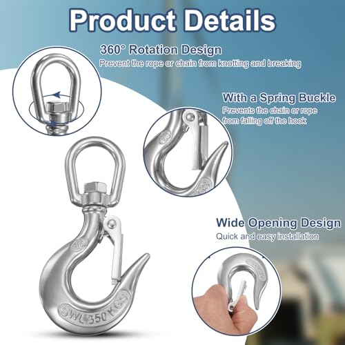 Gancho giratorio de cadena de seguridad 1/4" de acero inoxidable para grúa de barco 4