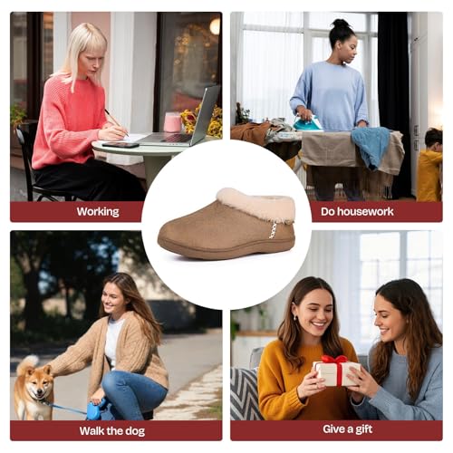 EverFoams Damen Hausschuhe Rutschfeste Weiche Pantoffeln Plüsch mit Memory-Schaum hautfarben, 38/39 EU
