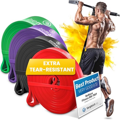 Taśma fitness podciąganie opaska budująca mięśnie, pomoc w podciąganiu + eBook treningowy - oporowa do rozgrzewki | Sprzęt domowej siłowni: sportowa pullup do podciągania się, kalistenika (Zestaw 4 szt)