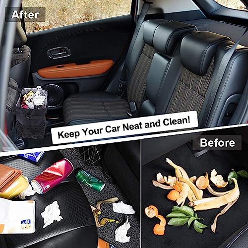 Image of House of Quirk Polyester Manual-Lift Car Trash Can With Foldable Lid And Storage Pockets, Leak-Proof Car Storge Bag,Car Garbage Can, Multipurpose Hanging Bag For Car (Small, Black)