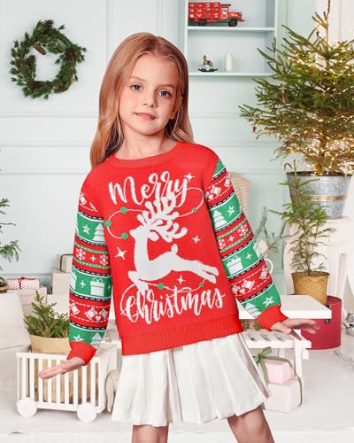 Girls Sweaters Kids Girls Crewneck Long Sleeve Knit Christmas Sweater Winter Cute Tops Pullover3
