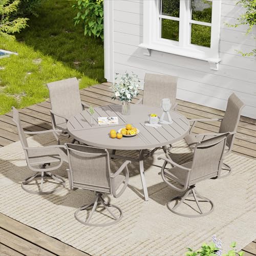 Image of VICLLAX 47.2 inch Round Outdoor Table, Patio Dining Table for 6 with Umbrella Hole for Garden Lawn Deck Backyard, Sandshell