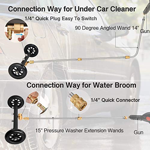 Kohree Undercarriage Pressure Washer Cleaner Attachment, 2 in 1 Underbody Car Washer Water Broom 16