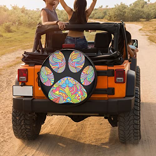 Image of Delerain Dog Paw Print Spare Tire Covers for RV Trailer SUV Truck and Many Vehicle, Wheel Covers Sun Protector Waterproof, (14 Inch for Diameter 23 inch-27 inch)