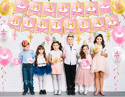Ballet Birthday Party Decorations Ballerina Party Supplies Includes Ballet Happy Birthday Banner Ballerina Spirals Cake Cupcake Topper Balloons For Ballet Theme Party Dance Party Baby Shower #TOP7