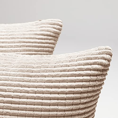 Deconovo Throw Pillow Covers Corduroy 18X18 Inch Cream Stripe Pattern Square Soft Cushion Covers For Couch Bedroom Sofa Living Room Bed Chair Solid Pack Of 2 #TOP4
