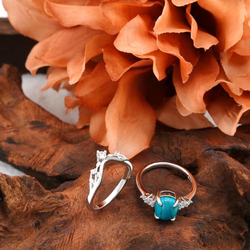 Genuine Turquoise Rings for Women 925 Sterling Silver Turquoise Engagement Ring Set Western Nature Gemstone Turquoise Promise Wedding Ring Jewelry for Women3