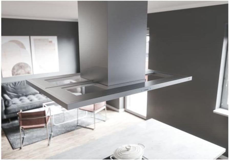 Close-up of the underside of the Zephyr Modena range hood showing the ICON Touch controls and LumiLight LED lighting