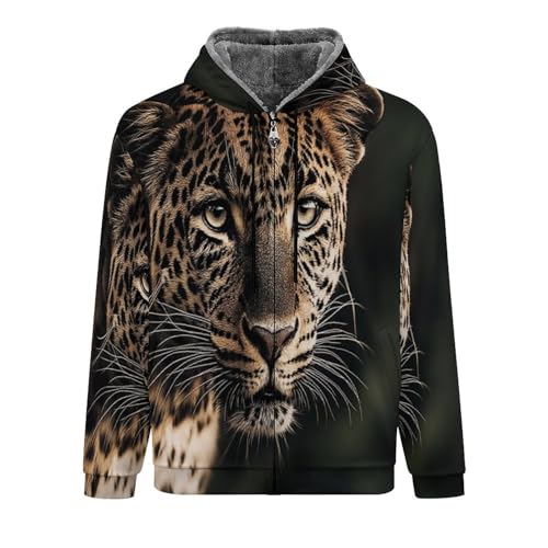Sweat à capuche polaire homme imprimé léopard sauvage veste zippée chaude