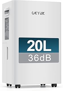OKYUK Dehumidifier 20L/Day, Home Dehumidifier 5.5L Water Tank, 60 m² with Automatic Shut-off Timing 24H, Bathroom, Bedroo…