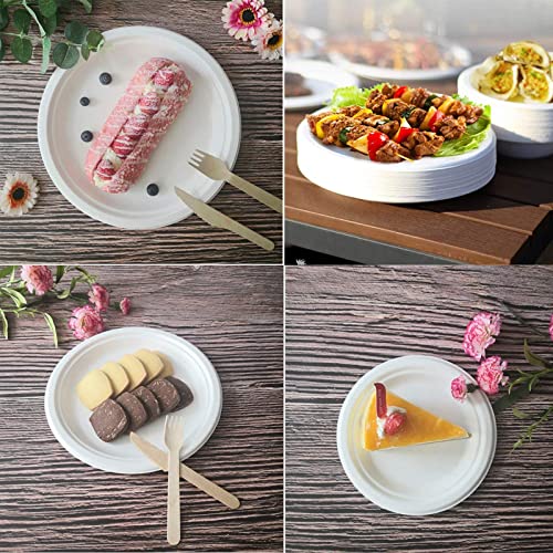 Atojrro Disposable Paper Plates, Heavy-Duty Disposable Plates Compostable Paper Plates [100 Pcs] Natural Disposable Bagasse Plates White Disposable Dessert Tray Biodegradable Dinner Plates 7 Inch #TOP5