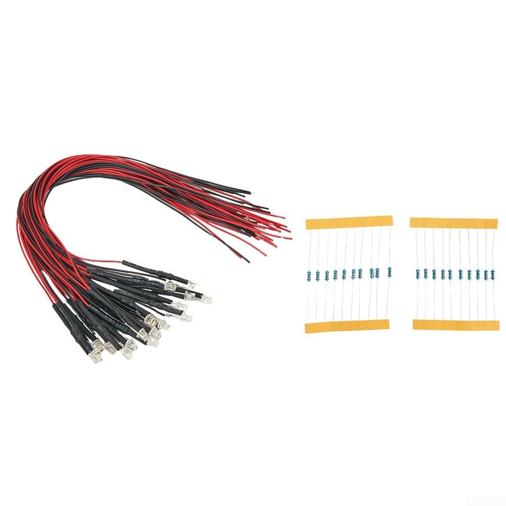3mm Warm White LED Light Set (20pcs) for Model Railways and Miniature Rooms, Compatible with AC/DC