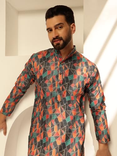 Image of SOJANYA (Since 1958 Men's Cotton Linen Abstract Printed Kurta with White Pyjama