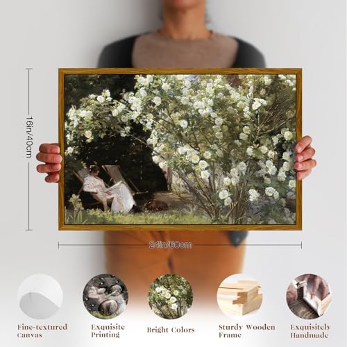 crmotu Vintage Framed Wall Art, Garden Women Canvas Art Prints, Rose Floral Classical Oil Paintings, Green Landscape Rustic Farmhouse Wall Decor Living Room Bedroom Bathroom Aesthetic Pictures 16x24in