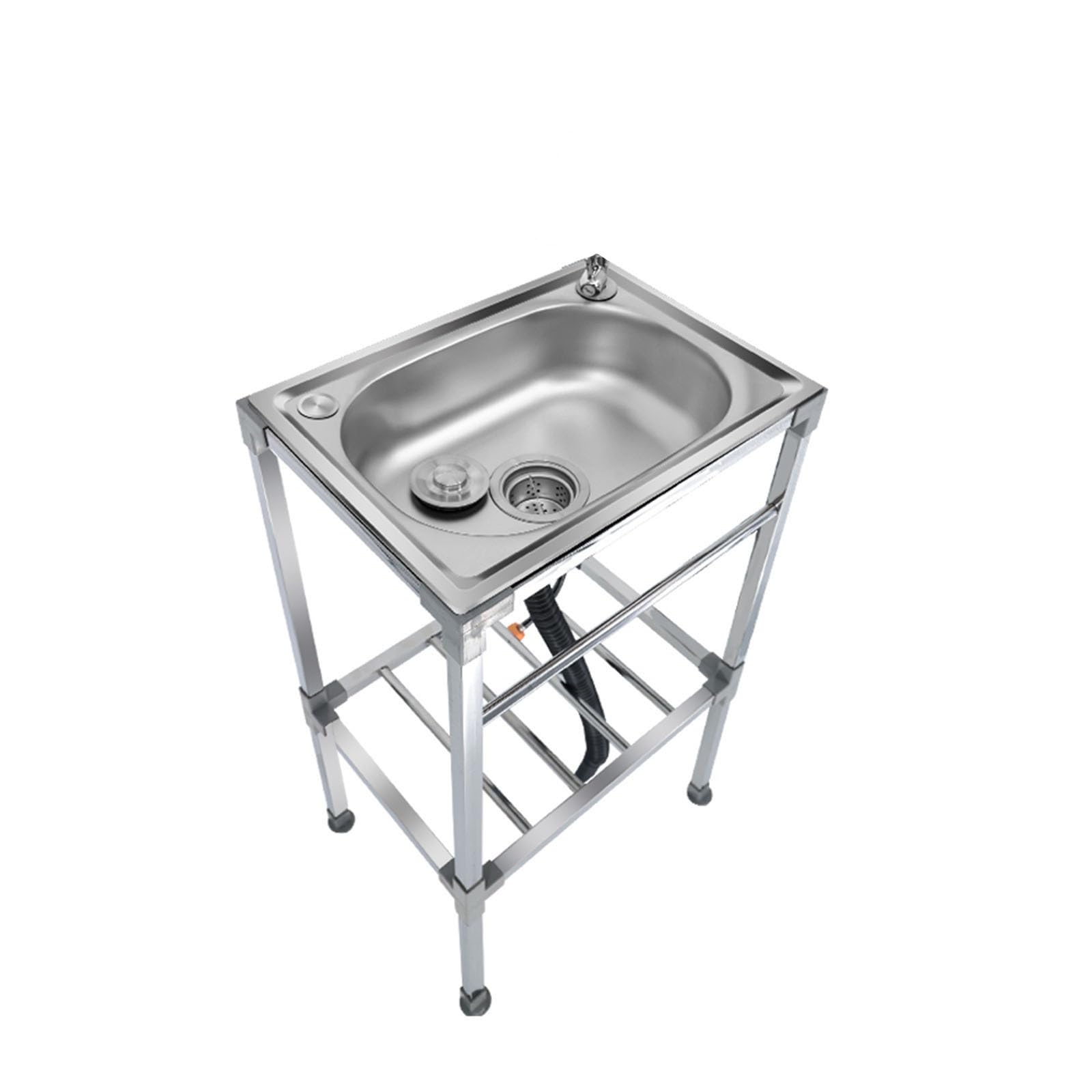 TAXXII Stainless Steel Freestanding Commercial Kitchen Sink - Outdoor Vegetable Washing Basin for Laundry, Backyard, Garage, Camping 42x37CM (No Faucet)
