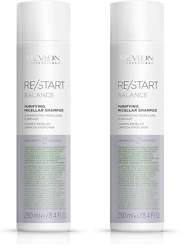 REVLON PROFESSIONAL RE/START BALANCE Champú Micelar Limpieza Profunda, Champú Hidratante, Limpiador Equilibrante para Cuero Cabelludo Graso, Purificador, 250ml (Paquete de 2)