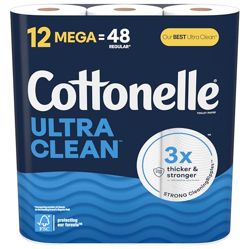 Image of Cottonelle Ultra Clean Toilet Paper, 12 Mega Rolls = 48 Regular Rolls, Packaging May Vary
