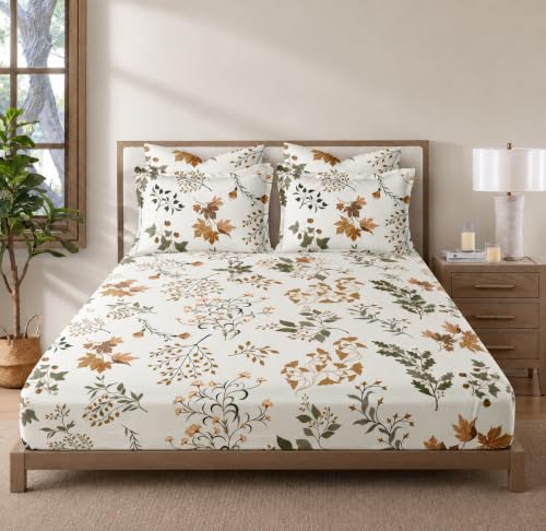 Image of VOMZER Queen Size (60x78) 300 TC Soft Cotton Feel Microfiber All Around Elastic Fitted Double Bedsheet with 2 Pillow Covers | Maple Tree