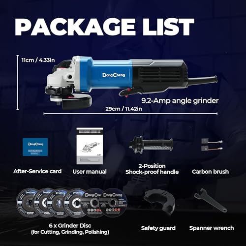 DongCheng 9.2 Amp Power Angle Grinders, 4-1/2 in., 11800RPM, Tool-Free Guard, Electric Metal Grinder Tool, Small Corded Angle Grinder, Paddle Switch, Shockproof Handle for Cutting, Grinding, Polishing thumbnail 8