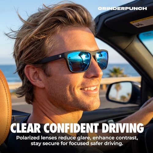 Image of grinderPUNCH Polarized Sunglasses for Men and Women Lightweight TR90 Frame UV400 Protection Square Sun Glasses