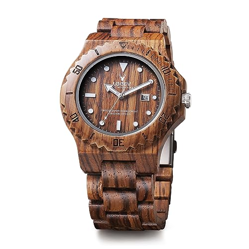 LeeEv Mens Wooden Watch, Wood Wrist Watch Handcrafted Sandalwood Vintage Calendar Analog Quartz Wooden Watches Gifts for Men