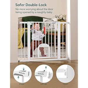 Babelio Baby Gate with Adjustable Cat Door,29-43" Auto Close Durable Pet door for Stairs,Doorways and House,Pressure Mounted,Easy Install,Effortless Walk Thru,White Babelio Baby Gate with Adjustable Cat Door29 43 Auto Close Durable Pet door for StairsDoorways and HousePressure MountedEasy InstallEffortless Walk ThruWhite