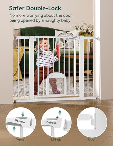 Babelio-Baby-Gate-with-Adjustable-Cat-Door29-43-Auto-Close-Durable-Pet-door-for-StairsDoorways-and-HousePressure-MountedEasy-InstallEffortless-Walk-ThruWhite Babelio Baby Gate with Adjustable Cat Door29 43 Auto Close Durable Pet door for StairsDoorways and HousePressure MountedEasy InstallEffortless Walk ThruWhite