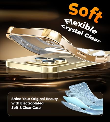 Image of Soft Case for iPhone 16 Pro with 360 Rotating Magnetic Stand, Compatible with Mag-Safe, 4X MIL-Drop Protection, Lightweight Glossy Anti-Yellowing Clear Back Phone Cover for iPhone 16 Pro 6.3 inch, Gold