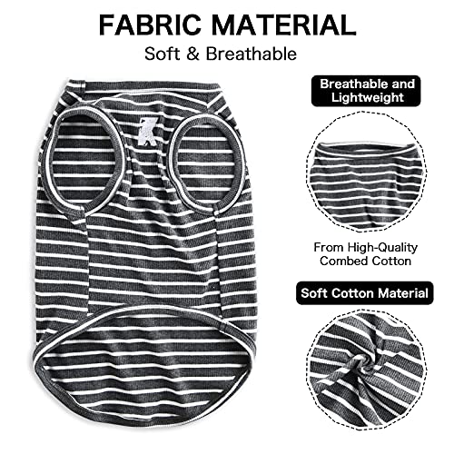 Image of Koneseve Dog Shirt Vest Lightweight Stretchy Dog T-Shirts Soft Cool Shirts Sleeveless Stripe Vests Breathable Clothes for Puppy Kitty Cats Small Medium Large Dogs 2 Pack Black + Grey [ S /Small ]