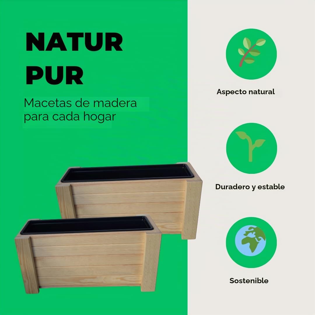 Macetero de Madera 82,5×30x25 cm, Jardineras Grandes de Madera Cruda para Interior y Exterior, Maceta Rectangular para Jardín, Balcón y Terraza