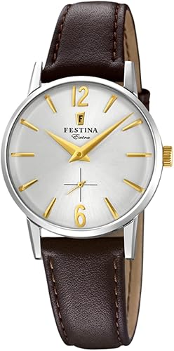 Festina Reloj de cuarzo analógico clásico para mujer con correa de cuero F202542, Marrón, Correa