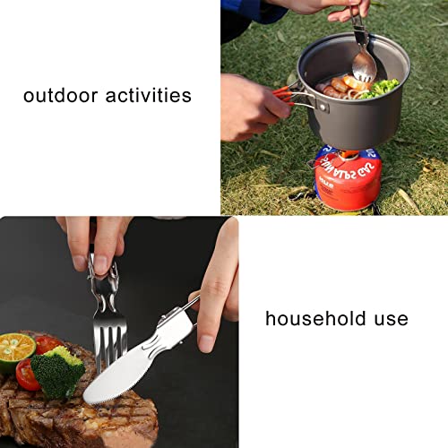 Pinenjoy 4Pcs Folding Camping Utensils Set Protable 18/10(304) Stainless Steel Flatware Include Dishwasher Safe Spoon Fork Knife For Picnic Travel Hiking Backpacking #TOP5