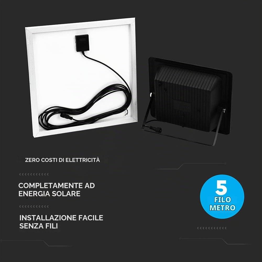 V-TAC Faro LED con Telecomando e Pannello Solare 20W, 6000K, Bianco freddo