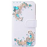 Awenroy Glitzer Hülle für Huawei Honor 20 / 20S / Nova 5T Strass Bling Handy Tasche Flip PU Leder Wallet Handyhülle Kartenfach Aufstellfunktion Magnetverschluss mit Stand Funktion - Weiß