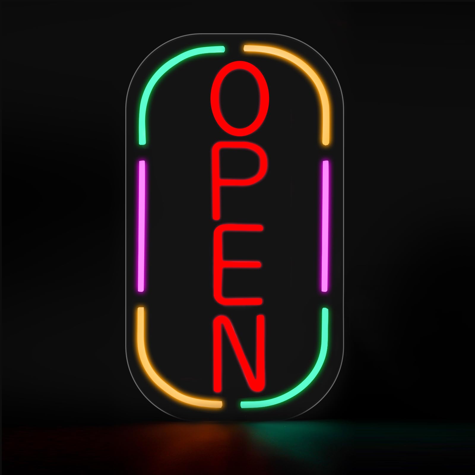 Vertical Lighted Neon Open Sign with Business Hours and Open & Closed Signs 19x10