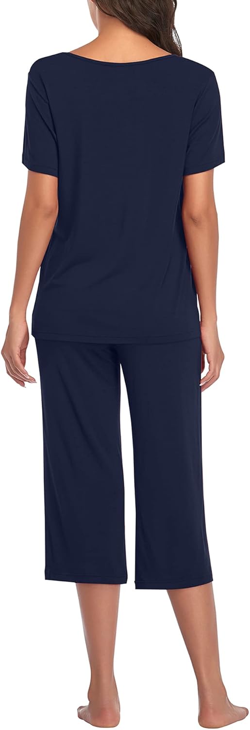 COLORFULLEAF Womens Pajama Sets Summer Pjs Lounge Sets for Women Soft Sleepwear Top and Capri Pants with Pockets - Image 4