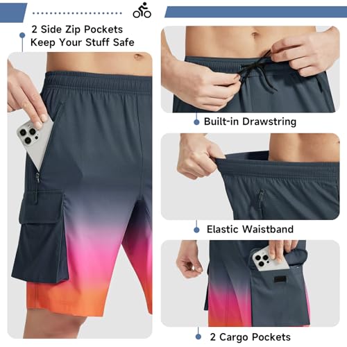 Men's Mountain Bike Shorts 3D Padded Bicycle MTB Shorts Loose-fit Lightweight MTB Cycling Shorts (Grey/Orange Gradient-S) - Thumbnail 4