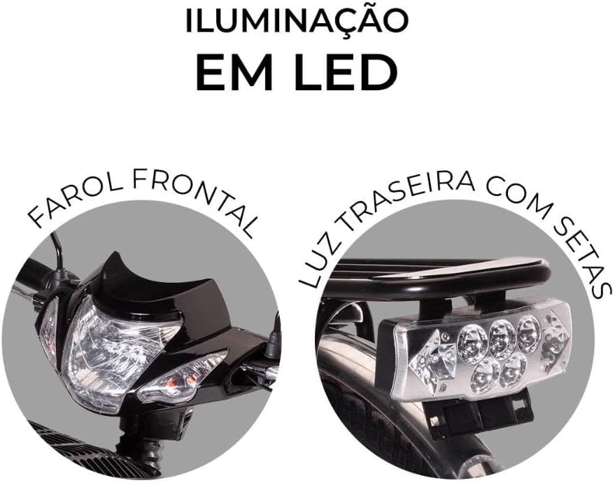 Imagem frontal de uma bicicleta em fundo neutro.