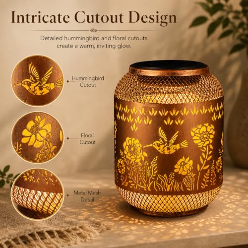 Image of Hummingbird Solar Lantern Outdoor Hanging Solar Garden Light Gifts for Mom Grandma Women,Waterproof Metal Decorative Lantern, Warm White Solar Lights for Patio Yard
