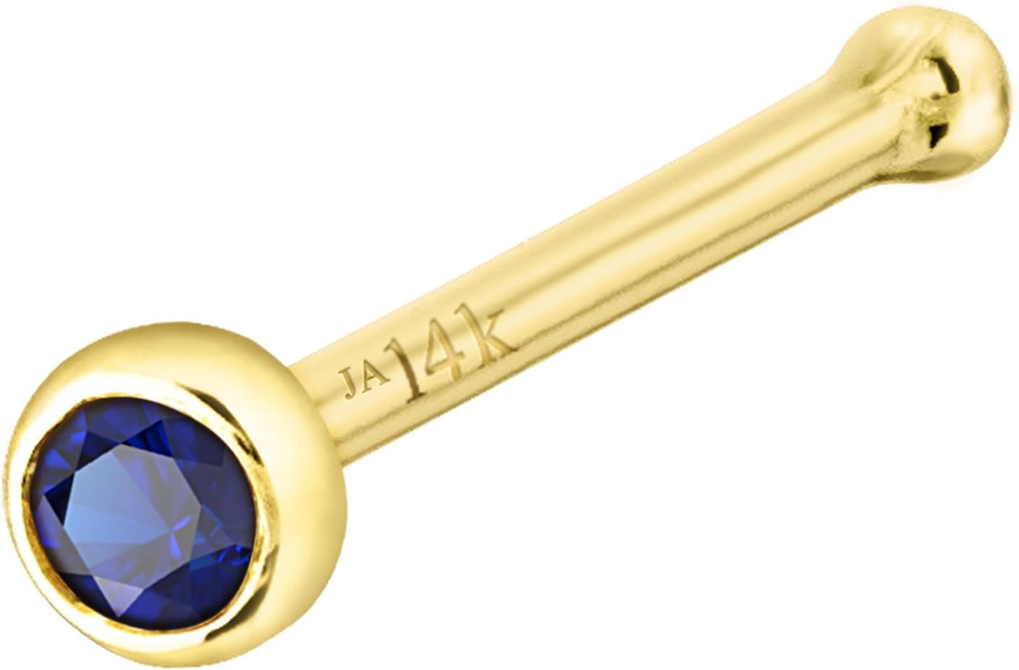 Jewelry Avalanche Solid 14K Yellow Gold Ball-end Stud Bezel Set 1.5mm Blue Sapphire 22G Nose Bone Nose Stud - September Birthstone Nose Ring Stud NBBZ-SP15YG
