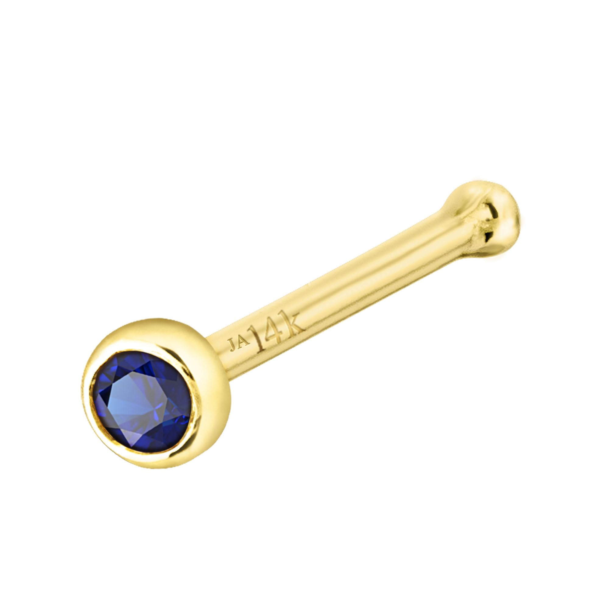 Jewelry AvalancheSolid 14K Yellow Gold Ball-end Stud Bezel Set 1.5mm Blue Sapphire 22G Nose Bone Nose Stud - September Birthstone Nose Ring Stud NBBZ-SP15YG